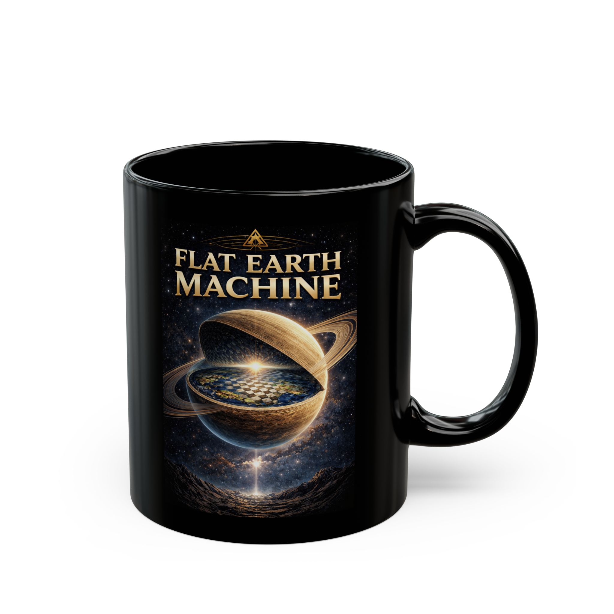 Flat Earth Machine Black Mug – enjoy the fictional journey Coffee Cup (11oz & 15oz)