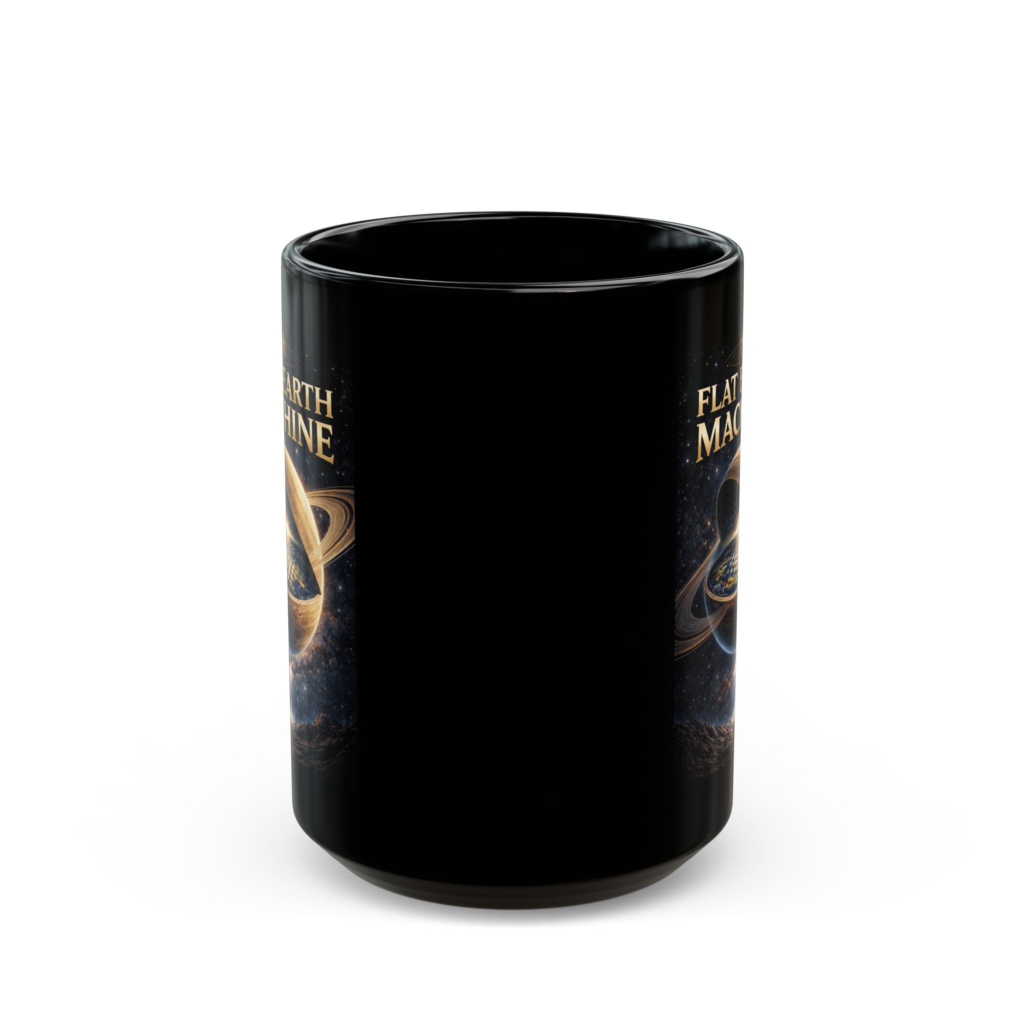 Flat Earth Machine Black Mug – enjoy the fictional journey Coffee Cup (11oz & 15oz) - Image 5